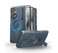 Dexnor Magnética Funda para Samsung Galaxy S25 Ultra con Tapa de la Cámara & Soporte Ajustable & Película Protectora de Pantalla Incorporada, Parachoques Resistente Terremotos Carcasa - Azul Marino