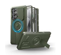 Dexnor Magnética Funda para Samsung Galaxy S25 Ultra con Tapa de la Cámara & Soporte Ajustable & Película Protectora de Pantalla Incorporada, Parachoques Resistente Terremotos Carcasa - Militar Verde