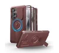 Dexnor Magnética Funda para Samsung Galaxy S25 Ultra con Tapa de la Cámara & Soporte Ajustable & Película Protectora de Pantalla Incorporada, Parachoques Resistente Terremotos Carcasa - Mágico Rojo