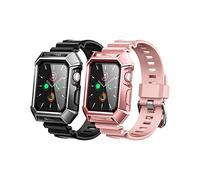Dexnor [Paquete de 2] Compatible con Apple Watch Band Series 3/2/1 [42 mm] Series SE/6/5/4 [44 mm], correa ajustable a prueba de golpes,resistente a la banda de protección para iWatch - Negro y rosa