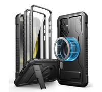 Dexnor para Funda Samsung Galaxy S24 Plus, Compatible con MagSafe [Marco Frontal Doble y Soporte], Reforzada Antisísmica Cubierta Protectora Carcasa Case - Negro