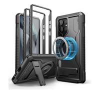 Dexnor para Funda Samsung Galaxy S24 Ultra, Compatible con MagSafe [Marco Frontal Doble y Soporte], Reforzada Antisísmica Cubierta Protectora Carcasa Case - Negro