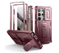 Dexnor para Funda Samsung Galaxy S24 Ultra,con Tapa Protectora Deslizante de Cámara & Protector de Pantalla & Stent, Reforzada Antisísmica Cubierta Protectora Carcasa Case - Mágico Rojo