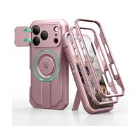 Dexnor para Magnética Funda iPhone 17 Pro con Cubierta Corredera para Cámara y Soporte Plegable y Protector de Pantalla Incorporado, Protección Carcasa Antigolpes Robustas - Polvo Peonía