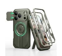 Dexnor para Magnética Funda iPhone 17 Pro con Cubierta Corredera para Cámara y Soporte Plegable y Protector de Pantalla Incorporado, Protección Carcasa Antigolpes Robustas - Militar Verde