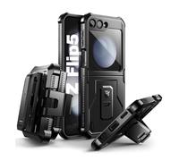 Dexnor para Samsung Galaxy Z Flip 5 Funda,Cubierta Protectora de Todo el Cuerpo Reforzada a Prueba de terremotos, Soporte Incorporado & con 360 ° Clip de cinturón Giratorio - Negro