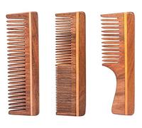 DEXO Juego de 3 peines de madera de nim natural y saludable, hechos a mano, dientes anchos para el crecimiento del cabello, peine anticaspa para mujeres y hombres, marrón (paquete de 1)