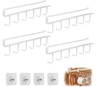 Dexpally 4 Piezas Colgador Tazas Cuelga Tazas Metal Soporte Tazas con Ganchos Adhesivos para Colgar Tazas de Café, Tazas de té, Cucharas, Utensilios de Cocina(Blanco)