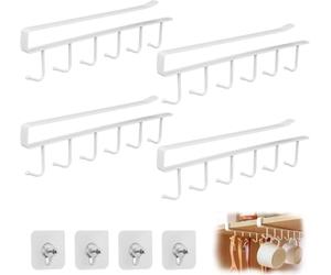 Dexpally 4 Piezas Colgador Tazas Cuelga Tazas Metal Soporte Tazas con Ganchos Adhesivos para Colgar Tazas de Café, Tazas de té, Cucharas, Utensilios de Cocina(Blanco)