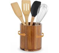 Dexpally Organizador de Utensilios Giratorio de 360 °,Soporte Utensilios Cocina de Bambú, Utensil Holder for Kitchen Counter para Encimera de Cocina.(18.5×15.5×15.5 cm)