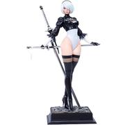 DEXSHUN 2B Figura de anime de 28 cm Yorha 2B Figura de acción de pie, vestidos de anime, mono, estatua, adornos de PVC, modelo anime, manga merchandising (negro/blanco)