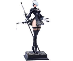 DEXSHUN 2B Figura de anime de 28 cm Yorha 2B Figura de acción de pie, vestidos de anime, mono, estatua, adornos de PVC, modelo anime, manga merchandising (negro/blanco)