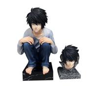 DEXSHUN Figura L Light Yagami Anime Figuras L en cuclillas Figura con accesorios para la cabeza PVC Anime Estatua Decoración Coleccionable Regalo 15 cm