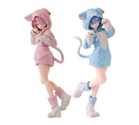 DEXSHUN Re:0 Figura de anime | Rem Ram Figura de acción de pie | Oreja de gato Dress Up Ver. | PVC 21,5 cm escritorio adorno coleccionable