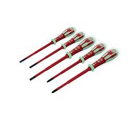 Dextro VDE Slim Juego de destornilladores eléctricos ranurados/PZ, 5 piezas, fosforizante, buena visibilidad, fabricado con precisión, versátil, con certificación VDE, gran comodidad de trabajo 1