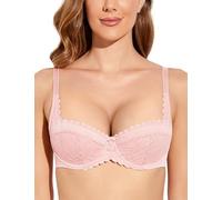 Deyllo Sujetador push up para mujer con aros de encaje Balconette Dirndl BH Comfy Bowls Lencería Sexy Demi Cup, rosa claro, 90B