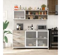 DEZAGCE Alacena Cocina, Mueble Aparador Comedor con 3 Puertas y Cajones, Estilo Industrial Sencillo, 174 x 150 x 40 CM, MDF, Color Roble