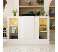 DEZAGCE Mesa de recepción blanca con barra de luz, mostrador de recepción, mesa de recepción, mesa de recepción, mesa de recepción con 2 armarios y 1 cajón de teclado, 150 x 52 x 100 cm, color blanco