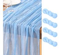 DeZerlor Camino de mesa de gasa azul bebé, paquete de 4 caminos de mesa de primavera y Pascua, gasa bohemia de 120 pulgadas, decoración de mesa azul claro para bodas, despedidas de soltera, baby