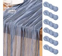 DeZerlor Camino de mesa de gasa azul polvoriento, paquete de 6 caminos de mesa de primavera y Pascua, gasa bohemia de 120 pulgadas, decoración de mesa azul para bodas, despedidas de soltera, baby