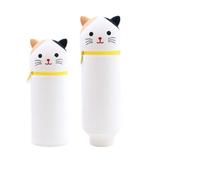DEZP 1 Pieza Kawaii Estuche para Legami Escolar Kawaii 2 En 1 De Silicona Blanda, 18,5 * 6.5 Cm Tema Animales para Portabolígrafos De Mesa, Cremallera, Lápices De Colores Rotuladores (Gatito)
