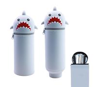 DEZP 1 Pieza Kawaii Estuche para Legami Escolar Kawaii 2 En 1 De Silicona Blanda, 18,5 * 6.5 Cm Tema Animales para Portabolígrafos De Mesa, Cremallera, Lápices De Colores Rotuladores (Tiburón Gris)
