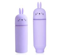 DEZP Kawaii Estuche para Legami Escolar,2 En 1 De Silicona Blanda 18,5 * 6.5 Cm Estuche Escolar para Portabolígrafos De Mesa, Cremallera, Lápices De Colores Rotuladores(Púrpuraconejo,G)