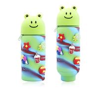 DEZP Kawaii Estuche para Legami Escolar,2 En 1 De Silicona Blanda 18,5 * 6.5 Cm Rana Estuche Escolar para Portabolígrafos De Mesa, Cremallera, Lápices De Colores Rotuladores(K)