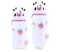 DEZP Kawaii Estuche Para Legami Escolar,2 En 1 De Silicona Blanda 18,5 * 6.5 Cm vaca lechera Estuche Escolar Para Portabolígrafos De Mesa, Cremallera, Lápices De Colores Rotuladores(L)