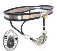 DFADSVCNM Cinturón de castidad de acero inoxidable for hombres, anillos for el pene, jaula de castidad con escudo protector for el pene, juguete sexual SM, kit de bondage.(110cm/120cm)