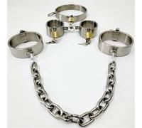 DFADSVCNM Collar de acero BDSM con cerradura, esposas y tobillos sexuales - Juego de bondage intenso for hombres, mujeres y parejas(3 Bondageset,Frauen)