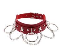 DFADSVCNM Collar de cadena tipo anillo de O ajustable SM, collares de cuero BDSM, collar erótico con puños for el cuello, gargantilla, juguetes sexuales for mujeres, hombres y parejas(Rot)