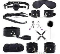DFADSVCNM Conjunto de bondage BDSM con 10 piezas, látigo de plumas SM y máscara de ojos, esposas de sujeción, esposas de tobillo, plumas, pinzas for pezones, conjunto de bondage for hombres y mujeres