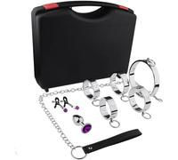 DFADSVCNM Conjunto de bondage BDSM de 6 piezas for cama con esposas de acero inoxidable, collar, pinzas for pezones y esposas for tobillos, juguetes portátiles for hombres, mujeres y parejas.(Women)