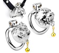 DFADSVCNM Jaula de castidad de acero inoxidable con cabeza de tigre for hombre, con campana y cinturón, jaula for pene, cinturón de castidad SM, juguetes sexuales BDSM for hombres gays.(Ochse,40mm)