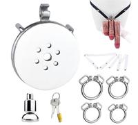 DFADSVCNM Jaula de castidad de acero inoxidable con correa ajustable SM, cinturón de castidad negativo con consolador de silicona, juguete sexual SM for hombres y parejas.(White,M Dildo/55mmring)