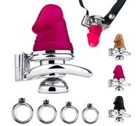 DFADSVCNM Jaula de castidad plana SM con consolador de silicona y cinturón de cuero, jaula de castidad negativa for hombres, jaula de pene de acero inoxidable, juguete sexual SM(Pink,Dildo S/50 Ring)