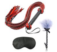 DFADSVCNM Látigo SM 3 en 1 de cuero suave, cosquilleo de plumas y venda for los ojos, juego de 3 piezas de accesorios BDSM for parejas, juegos sexuales de cosplay for hombres y mujeres.