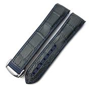 DFAMIN Banda De Reloj De Cuero De Nylon De Goma 20mm 22mm 19 21mm Para Omega Seamaster GMT Planet Ocean Diver 300 Naranja Silicona Reloj(Blue leather,20mm)