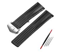 DFAMIN Correa de cuero genuino con patrón de fibra de carbono, 20mm, 22m, para reloj tag he-uer F1, pulsera de reloj de cuero(Black silver buckle,20mm)