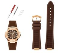 DFAMIN Correa de reloj de fluorosilicona de calidad para Patek Philippe Sport elegante Nautilus Series 5711/5712/5980 pulsera de reloj impermeable para hombre(B Brown Rose gold)