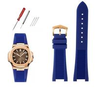 DFAMIN Correa de reloj de fluorosilicona de calidad para Patek Philippe Sport elegante Nautilus Series 5711/5712/5980 pulsera de reloj impermeable para hombre(A Blue rose gold)