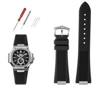 DFAMIN Correa de reloj de fluorosilicona de calidad para Patek Philippe Sport elegante Nautilus Series 5711/5712/5980 pulsera de reloj impermeable para hombre(B Black silver)