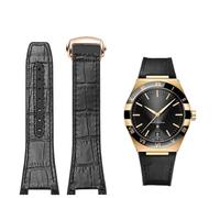 DFAMIN Correa de reloj sustituta de la serie Omega Constellation Double Eagle, correa de goma de piel de vaca para hombre, muesca de 25-14mm(Black-rosegold)