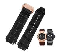 DFAMIN Nueva correa de reloj negra marrón de goma de cuero de vaca auténtico 26 * 19mm, para Hublot BIG BANG correa de reloj hebilla inoxidable(Black rose gold)