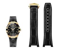 DFAMIN Pulsera con base de silicona de cuero genuino para la serie Omega constellation Perfect Observatory 131.13 correa de reloj serie Manhattan(Black white gold)