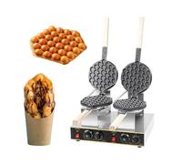 DFANCE Gofrera de Burbujas con Soltero/Doble Cabezal Bubble Waffle Comercial Antiadherente Máquina de Gofre Estilo de Hong Kong 50-250℃,Sarten Gofres Girario 180 Grado (Size:Cabeza Doble)