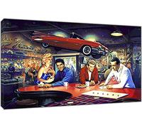 DFBFMO Marilyn Monroe Elvis Presley James Dean Humphrey Bogart Evening at Ricks Diner Poster Picture Print On Framed Canvas Wall Art Home Decor Unframed,60x90cm