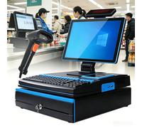 Dfdieratve Caja táctil Profesional 15,6″ Todo en uno, escáner portátil, Impresora térmica 58mm, cajón de Dinero, i5, 8GB RAM, 128GB SSD, Windows 10 - para restaurantes, Bares Blue