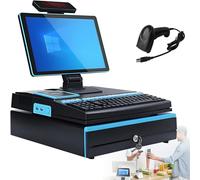Dfdieratve Caja Todo en uno para pequeños Negocios, Pantalla táctil 15,6″, escáner, Impresora térmica 58mm, cajón para Monedas, i5, 8GB RAM, 128GB SSD, para supermercados, restaurantes Blue